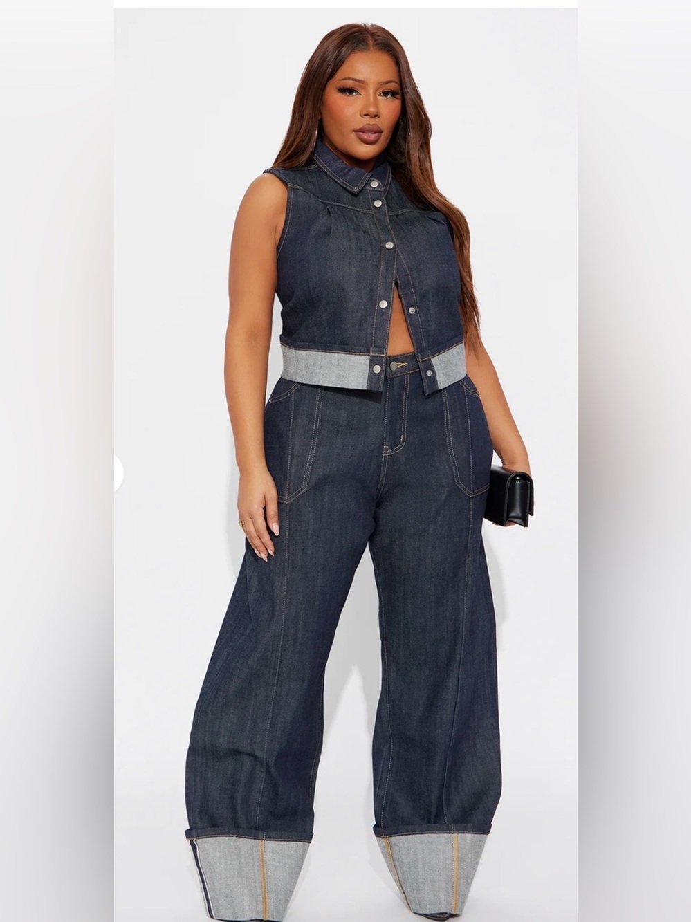 Fashion Nova Dark Blue Wide-Leg Denim Jeans